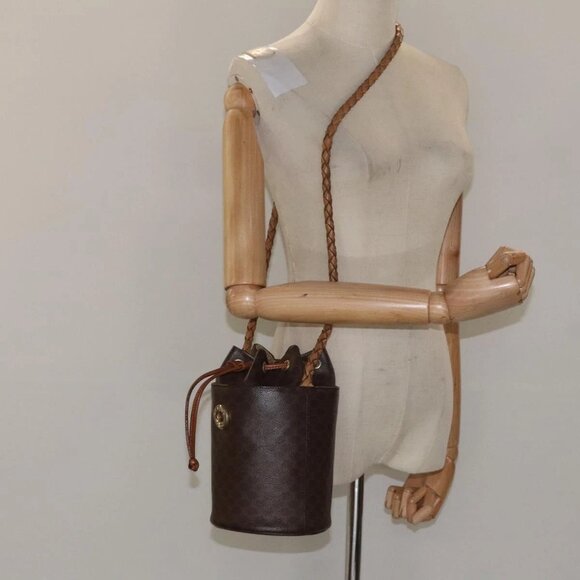 CELINE Macadam Canvas Shoulder Bag PVC Leather Brown Auth - Picture 1 of 16